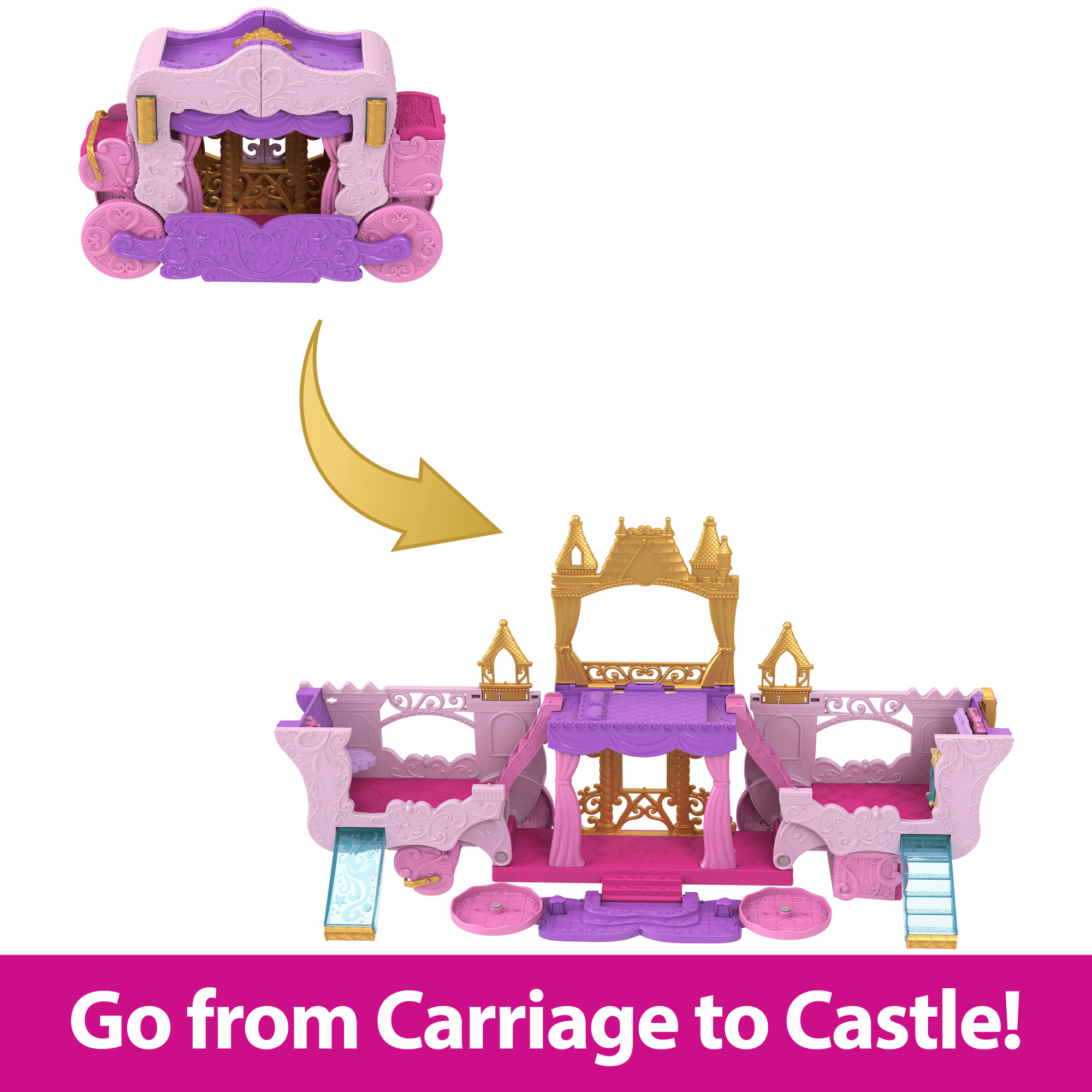 Disney Princess Carriage To Castle Transforming Playset With Aurora Small Doll. 4 Figures & 3 Levels - Image 3