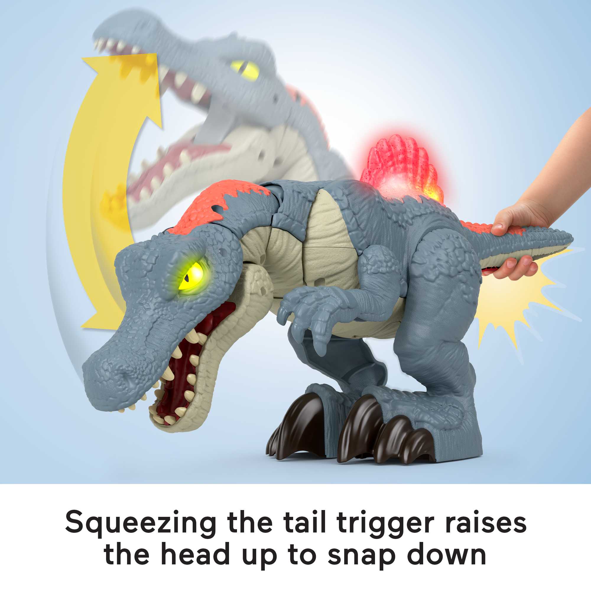 Imaginext Jurassic World Ultra Snap Spinosaurus Dinosaur Toy With Lights & Sounds. 2 Pieces - Image 3