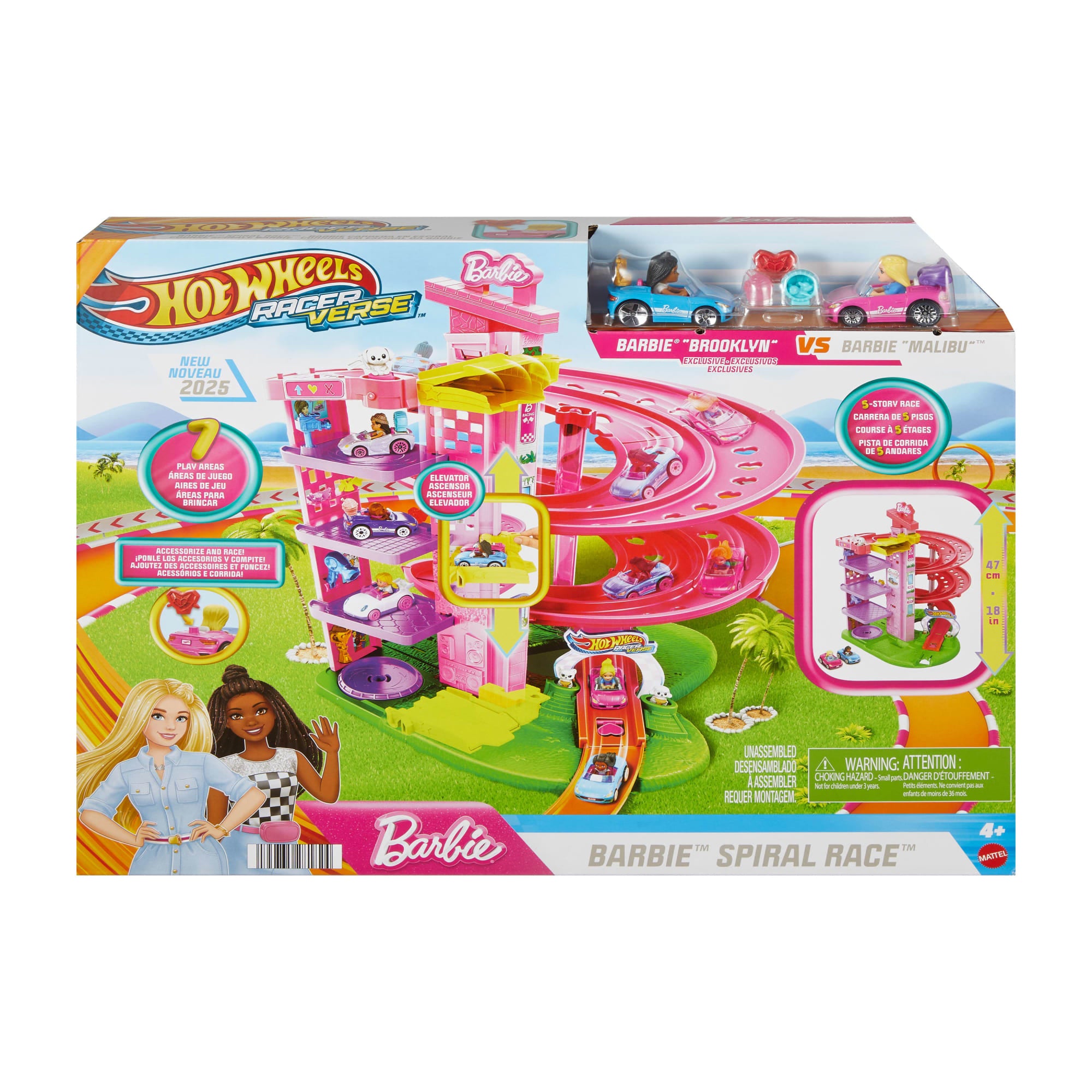 Hot Wheels Racerverse Barbie Spiral Race Track Set With Barbie Malibu & Barbie Brooklyn Toy Cars - Image 6