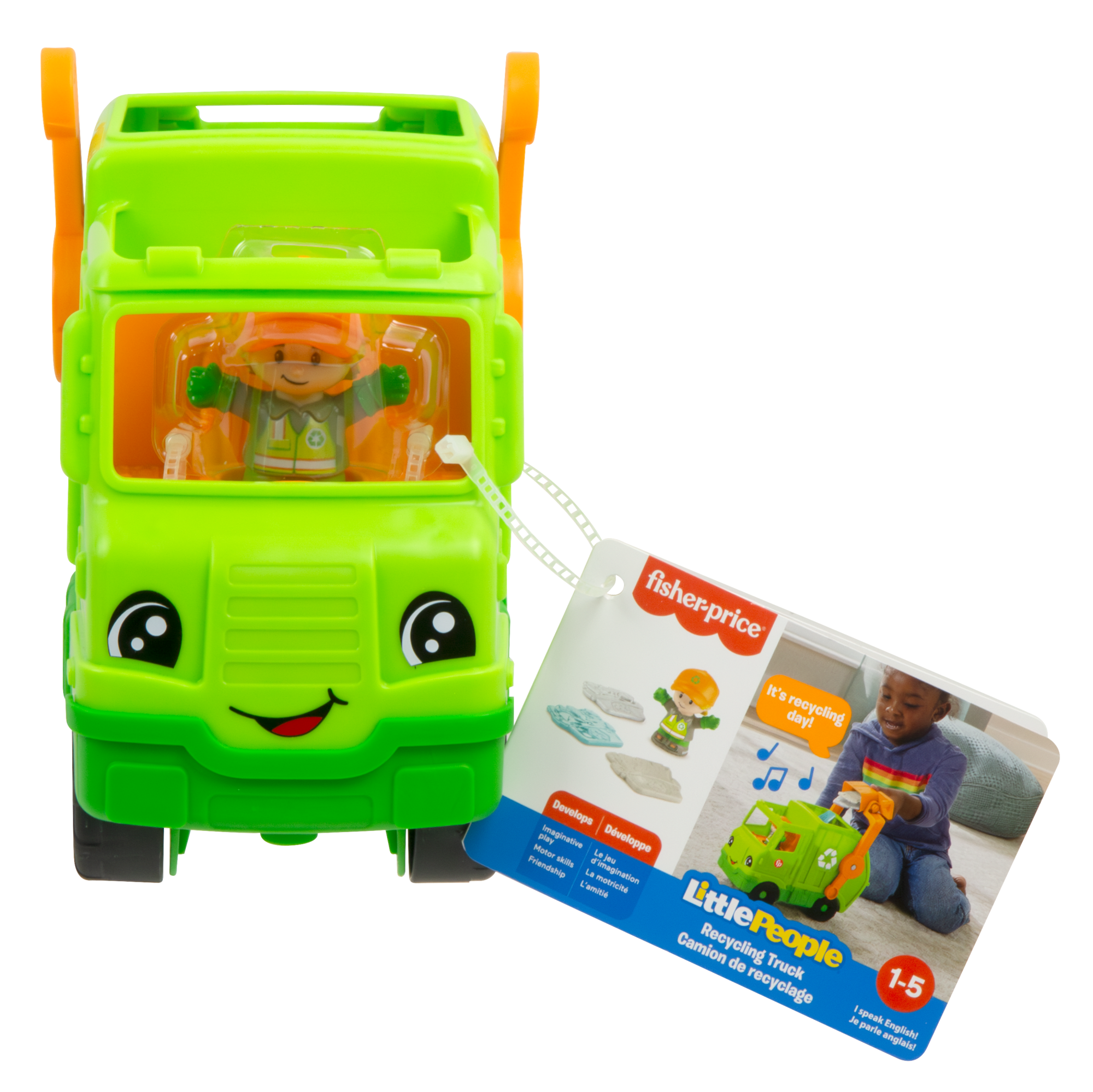 Fisher-Price Little People Recycling Truck Musical Toddler Garbage Toy Set. 5 Pieces - Image 6